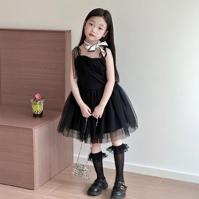 女童夏季薄款无袖连衣裙2025新款儿童芭蕾风网纱裙小女孩洋气裙子