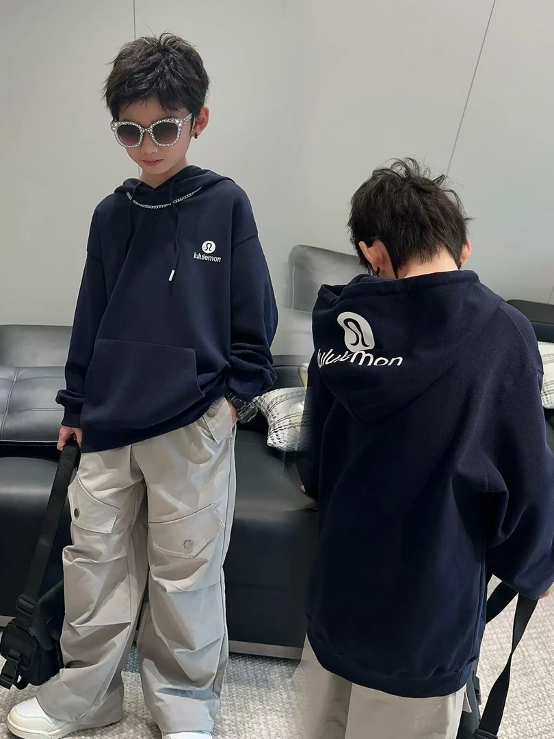 男童春季藏青色连帽卫衣中大童潮童装