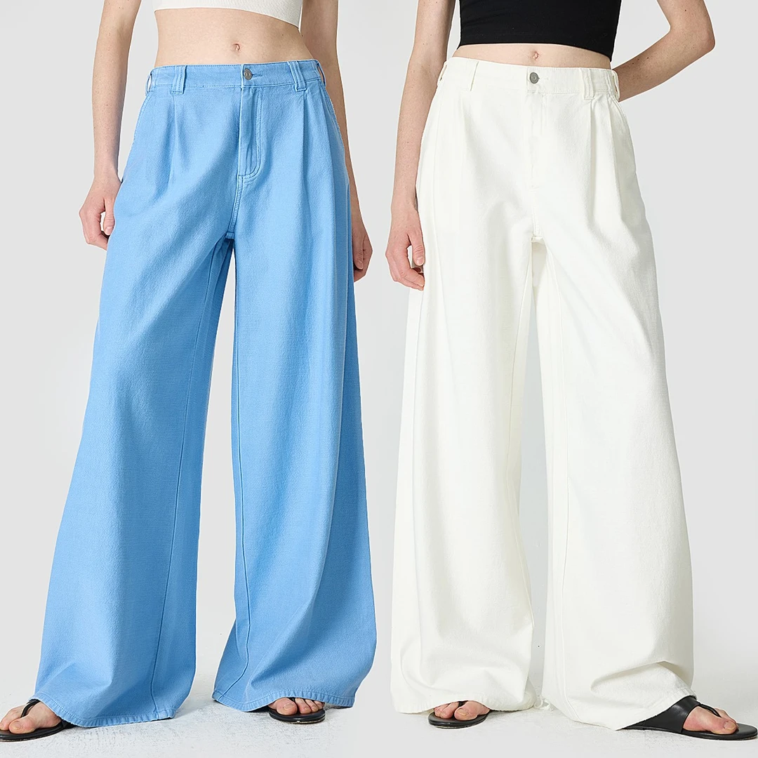 开间黑标/欧洲进口R0W原厂同款轻薄度假风后破洞阔腿多巴胺牛仔裤