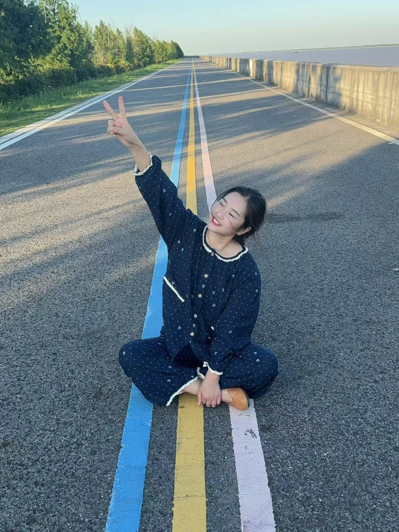 【弘雪】全棉双层纱女款长袖家居服起居紫色休闲睡衣秋季秋冬套装