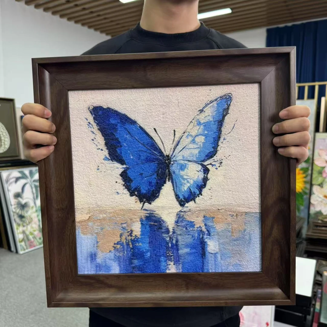 高级感蓝色蝴蝶桌面摆画北欧小众艺术客厅卧室装饰壁画144