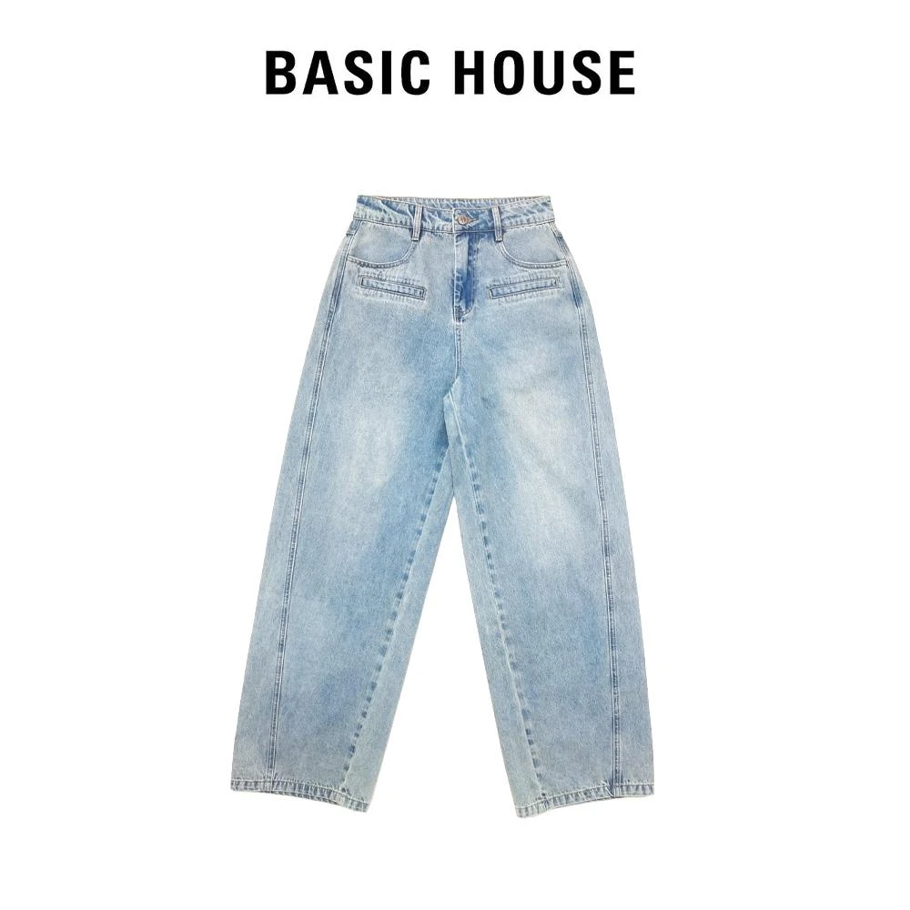 Basic House/百家好TS春夏高定显瘦通勤直筒百搭复古时尚牛仔裤