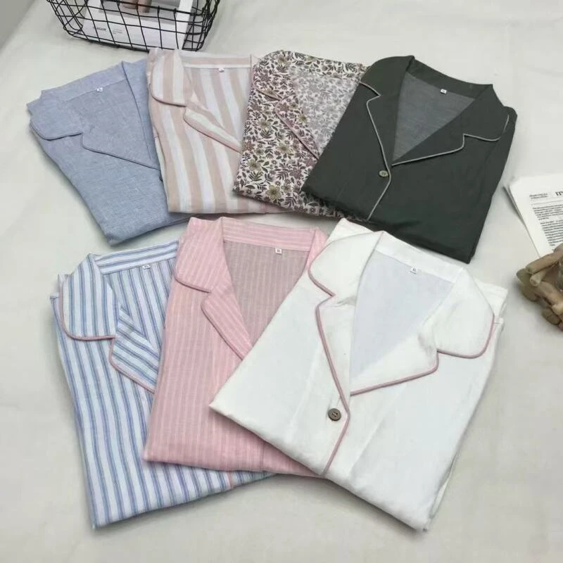纯汉麻长袖长裤家居服男女同款居家简约条纹纯色亚麻睡衣套装四季