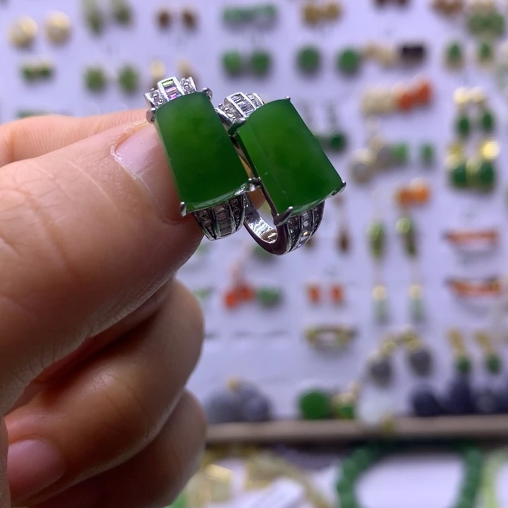 和田玉银S925镶嵌耳饰