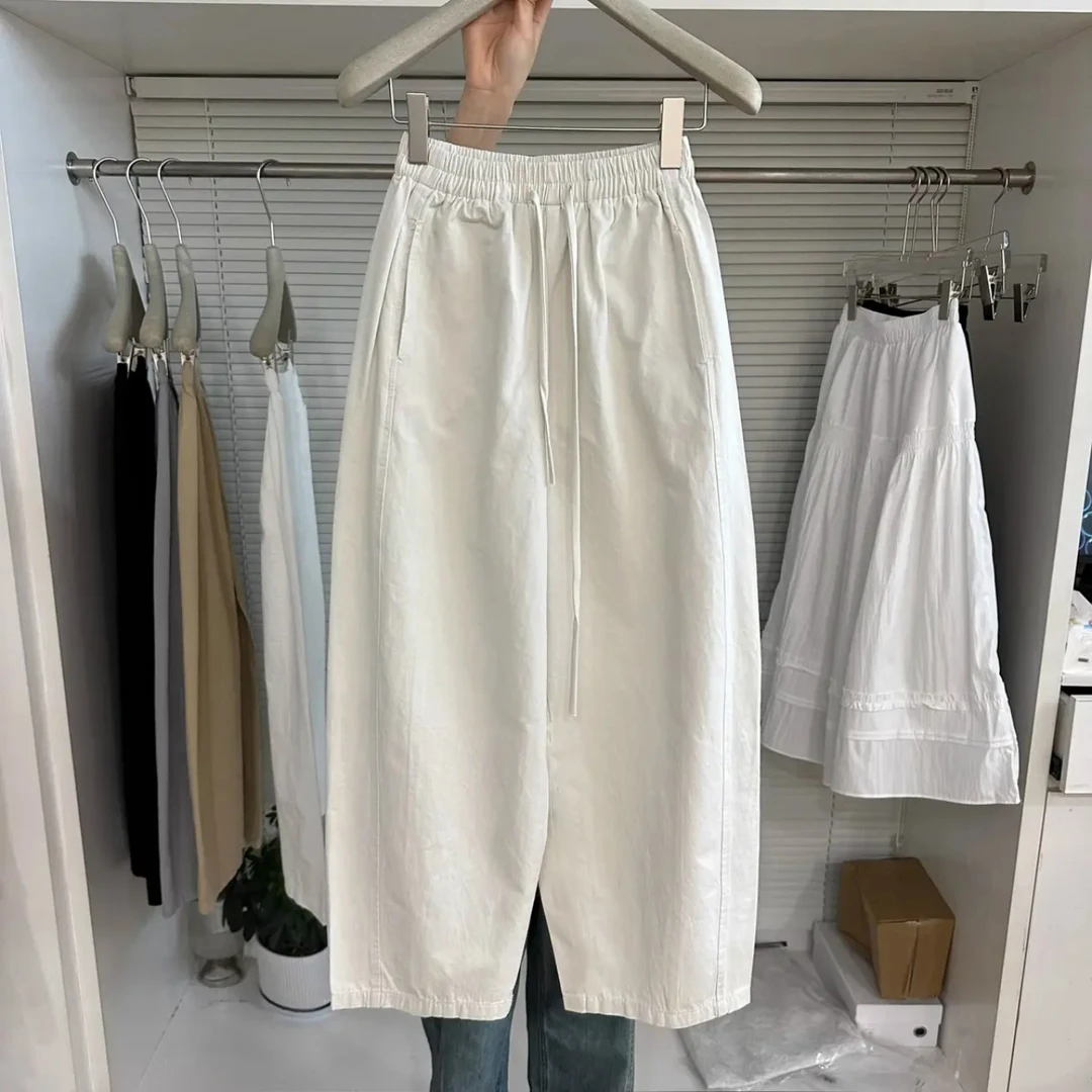 秋季新款【老钱风九分休闲裤】极简风酵洗精棉显瘦百搭舒适松紧腰