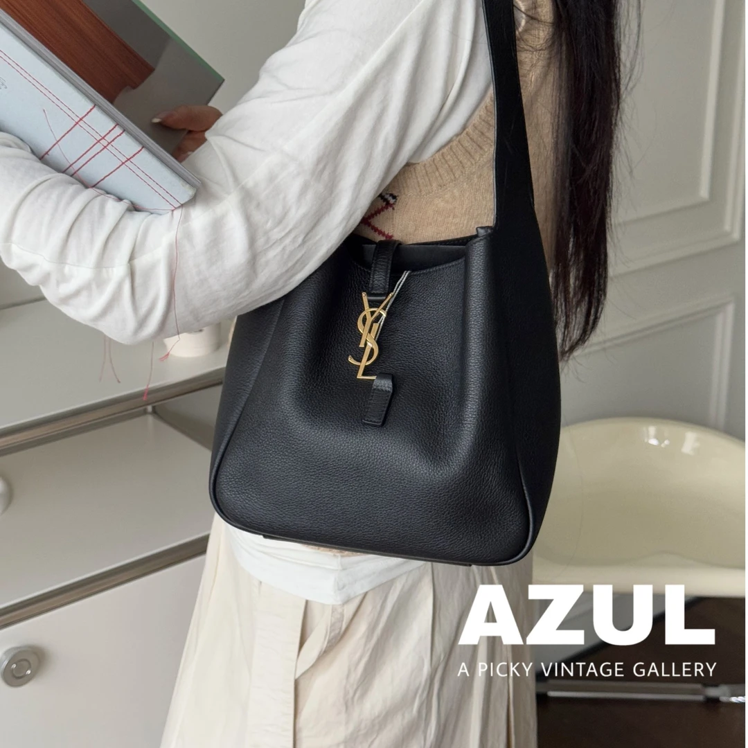 99新 YSL/圣罗兰 AZUL  - 黑金牛皮hobo小号单肩腋下包 36936