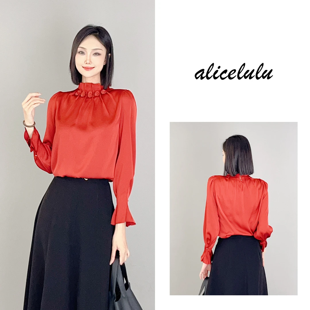 1 ALICE “浓情玫瑰”衬衫 手工钉花 优雅光泽 S2138893T