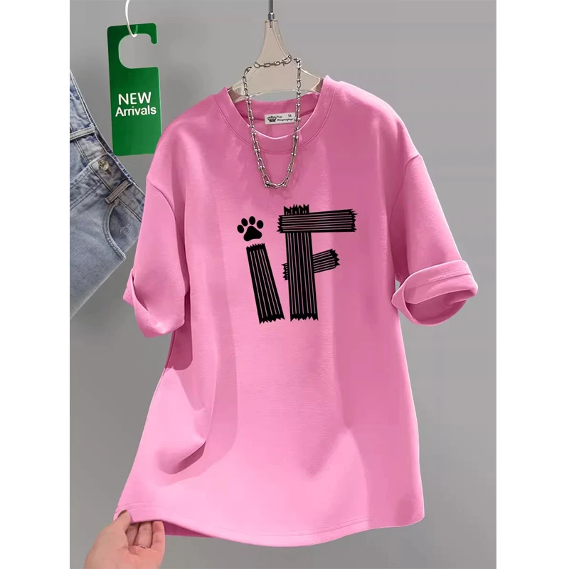 粉色条纹字母纯棉t恤女2025新款夏季中长款简约风大版宽松上衣ins