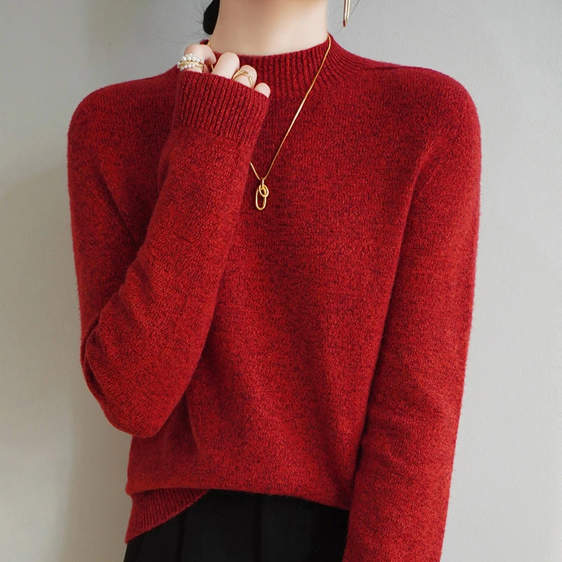 重磅加厚！一线花纱100羊毛针织打底衫女半高领  -222