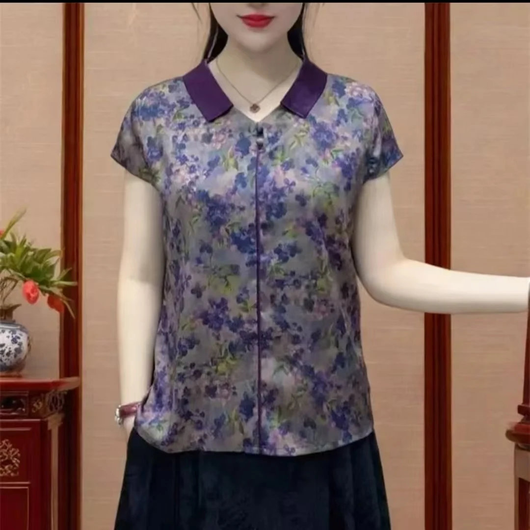 夏季新款气质时尚显瘦小衫复古重磅中国风宽松百搭中老年妈妈上衣