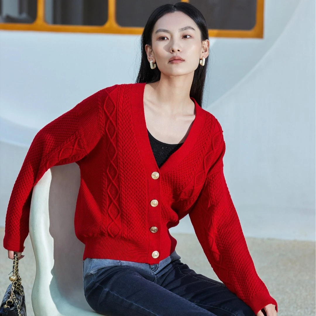 24k年【曼德诗】M731303322百搭高级针织开衫秋冬纯色时尚短款