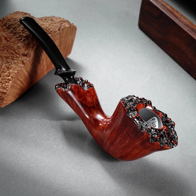 PL202 20*36 3MM军插西班牙料双榴皮随型石楠木烟斗手工硫化胶嘴