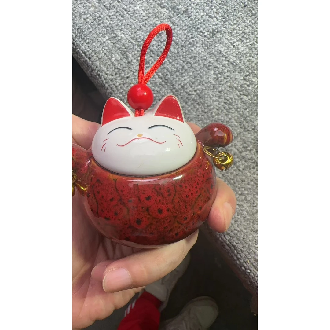 窑变招财铃铛猫茶叶罐024