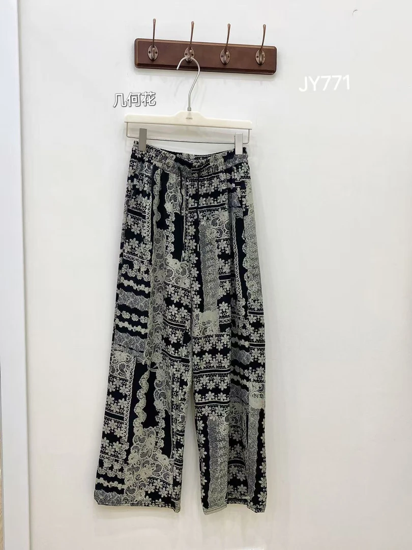 JUNXI@JY771 夏季薄款复古印花宽松慵懒休闲直筒裤 7-11
