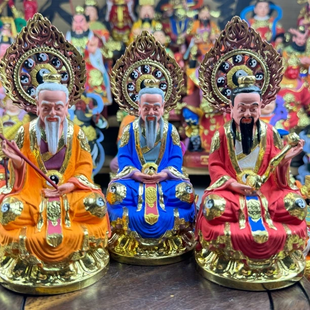 黄杨精雕三清祖师太上老君元始灵宝天尊神像家用摆件彩绘16公分高