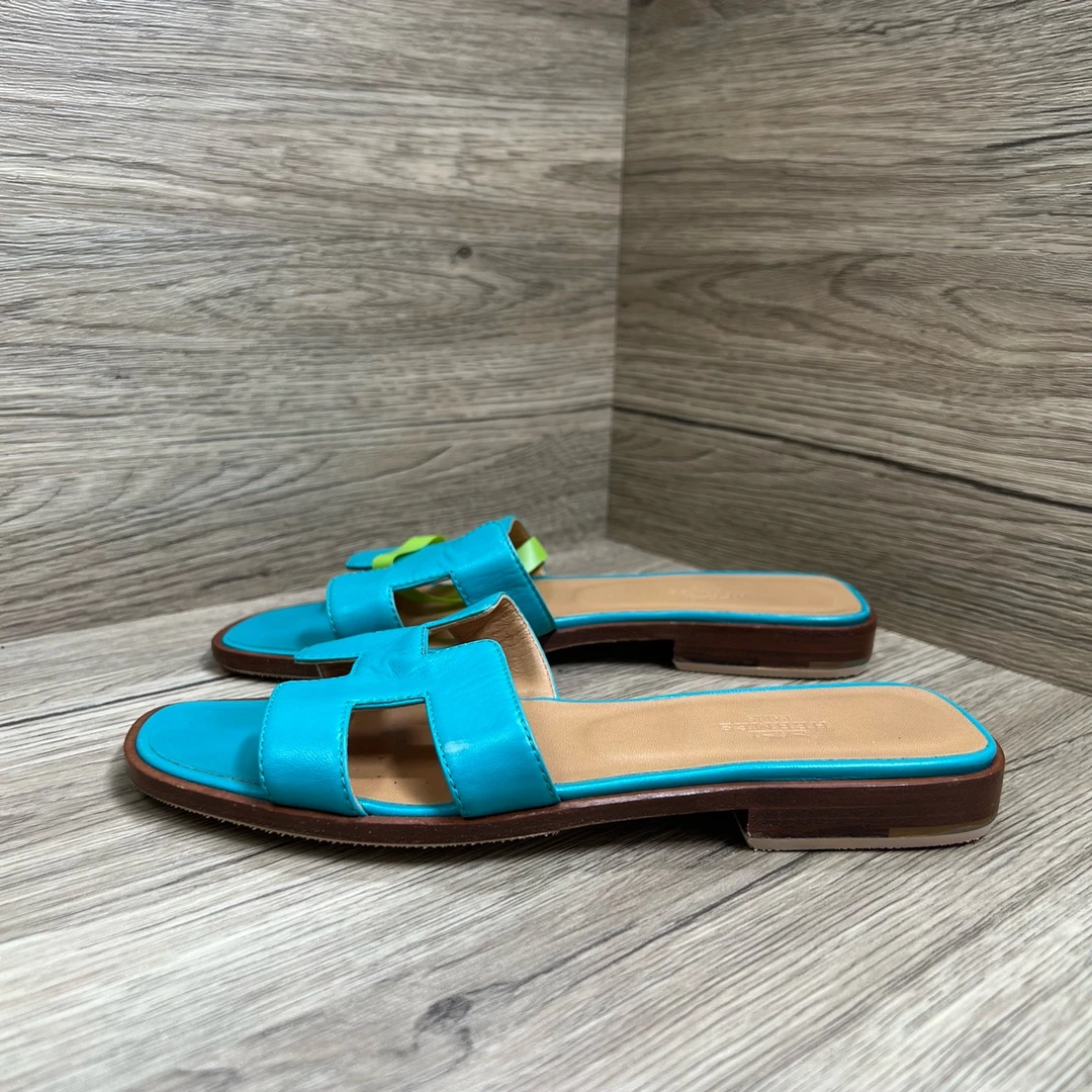 95新 Hermes/爱马仕 xz1 Oran 蓝色拖鞋 36码/95新/605720