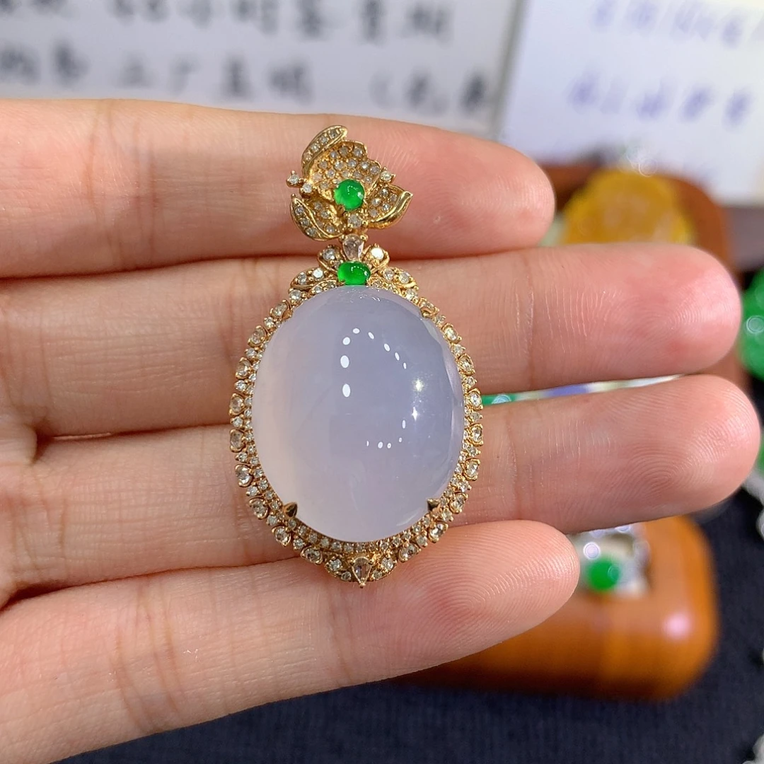翡翠18K金镶嵌吊坠(不含链)蛋面