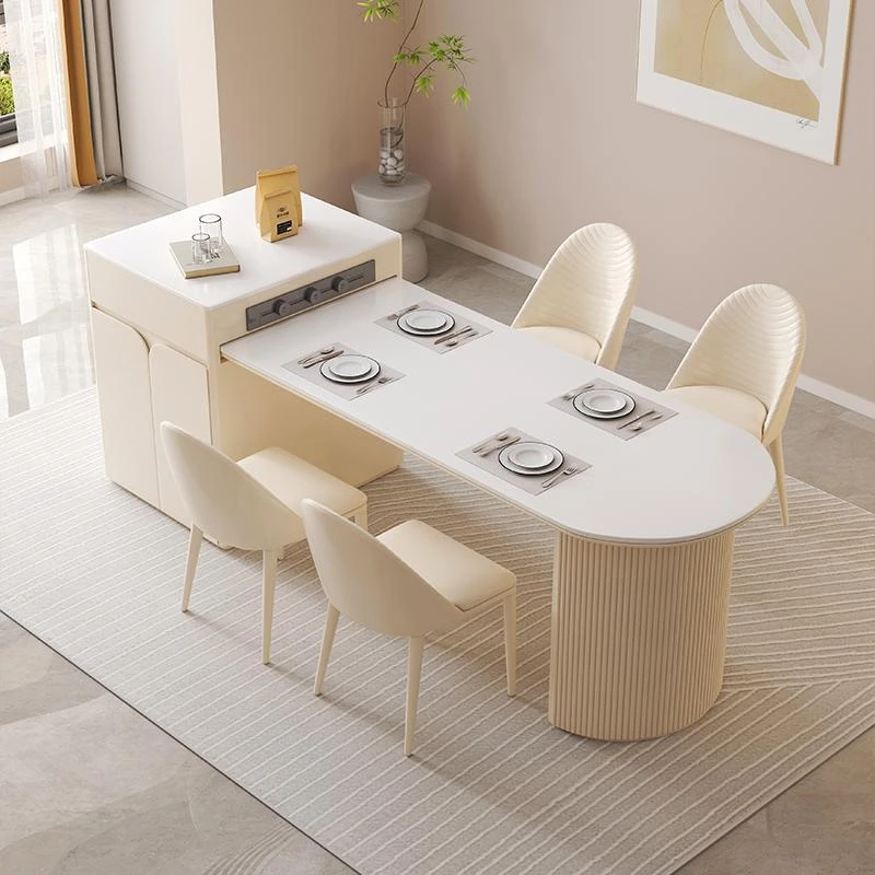 2025新款奶油风岩板岛台餐桌开放式简约家用小户型一体式多功能可