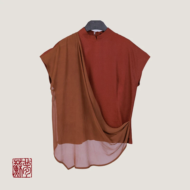 蘇夢【福】香云纱红云纱拼纱上衣0103394