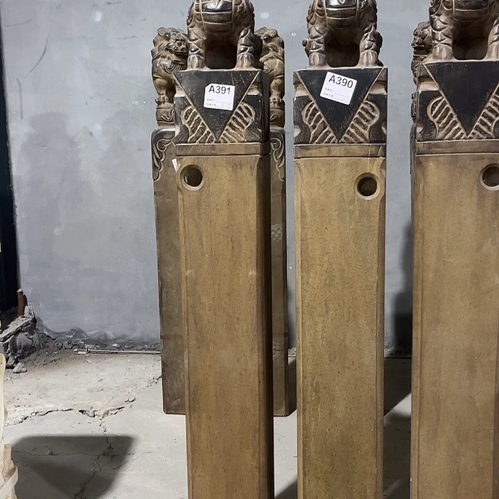 玉青石麒麟石柱一对