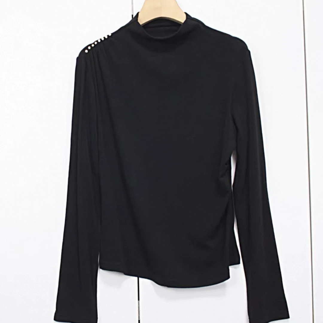 针织内搭长袖网红半高领纯色黑色加厚打底T恤打底衫