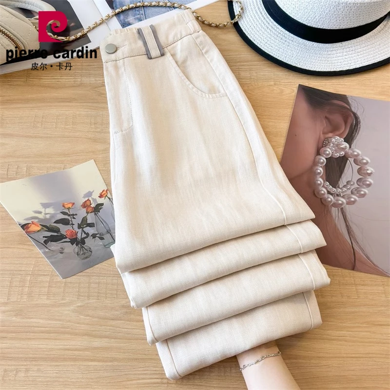 皮尔卡丹天丝亚麻阔腿裤女夏季薄2025新款高腰垂感防晒冰丝舒适直