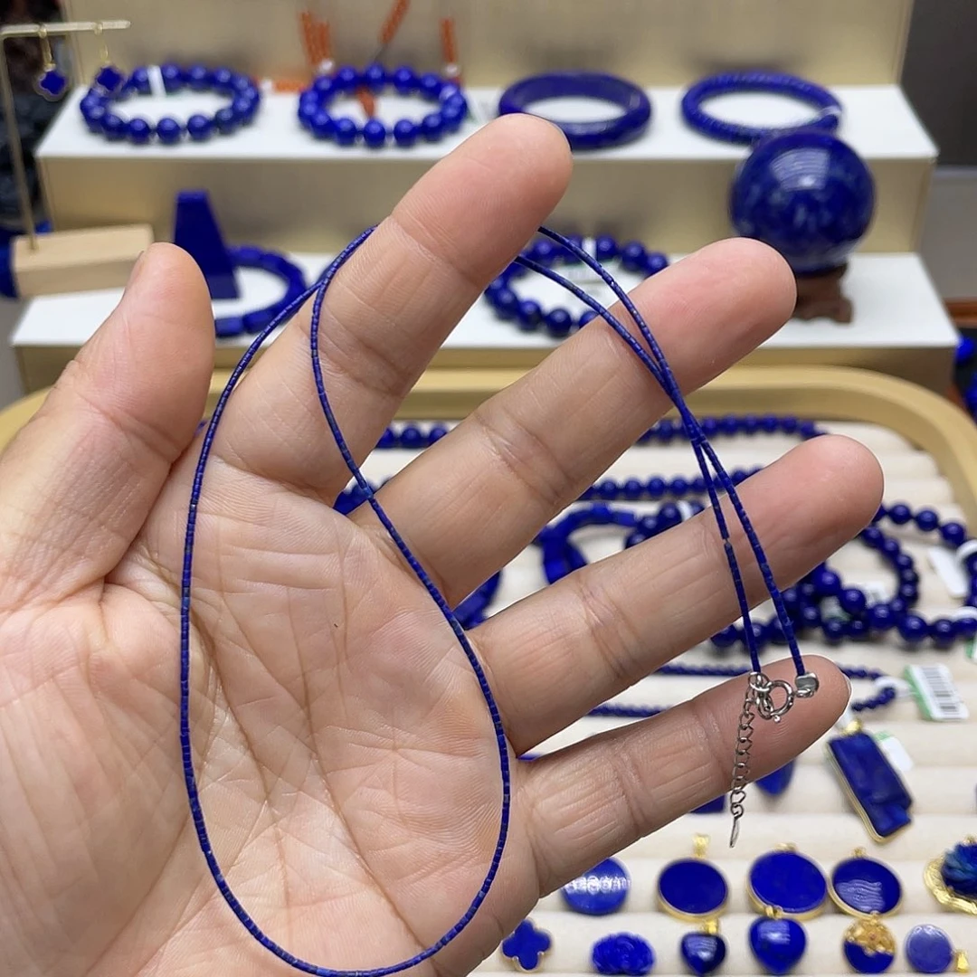 银S925镶嵌青金石项链1mm