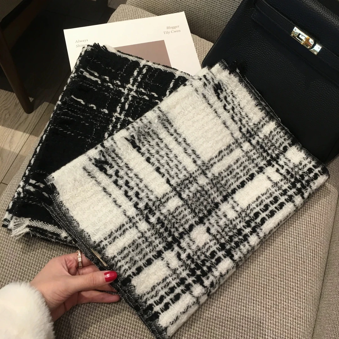 内蒙古直发新款 小香风编织纹纯羊毛披肩围巾2024新款 冬季韩版