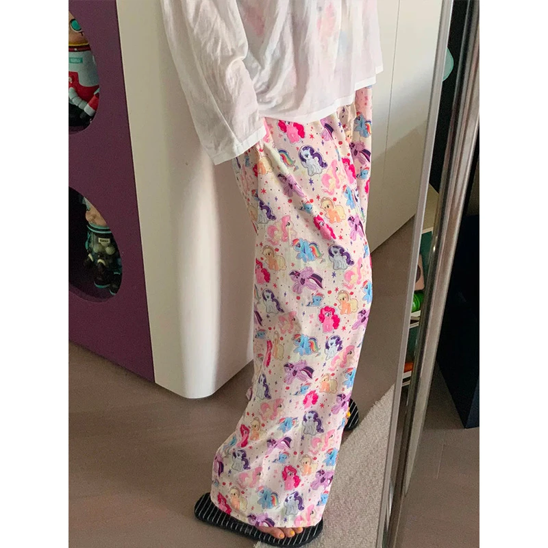 可爱风卡通彩色小马宝莉睡裤女夏季新款宽松阔腿遛弯裤家居裤长裤