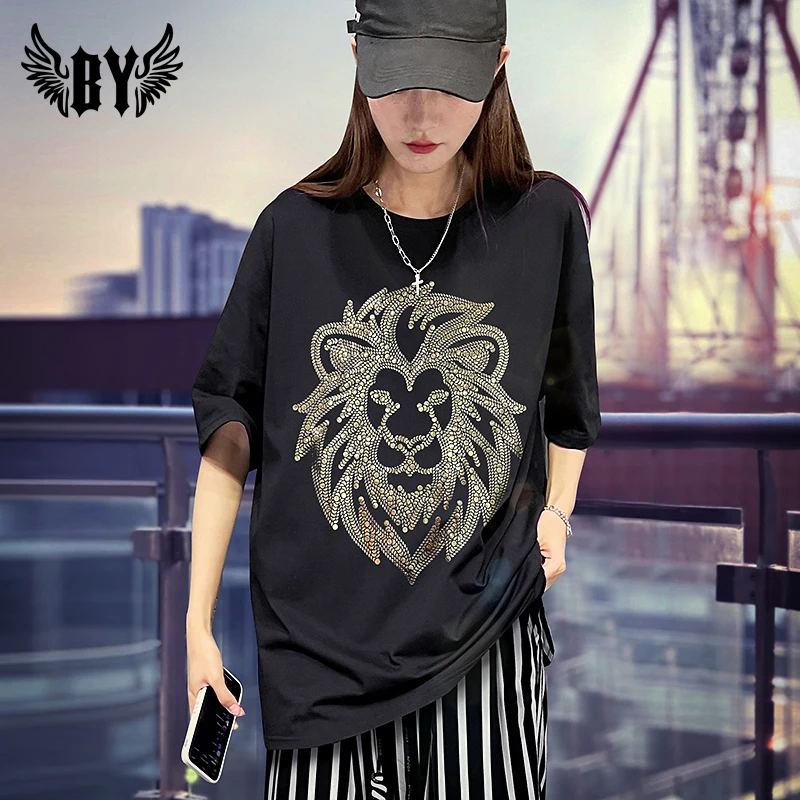 BY国潮闪耀新款圆领短袖T恤/男女同款纯棉夏季爆款洋气宽松半袖