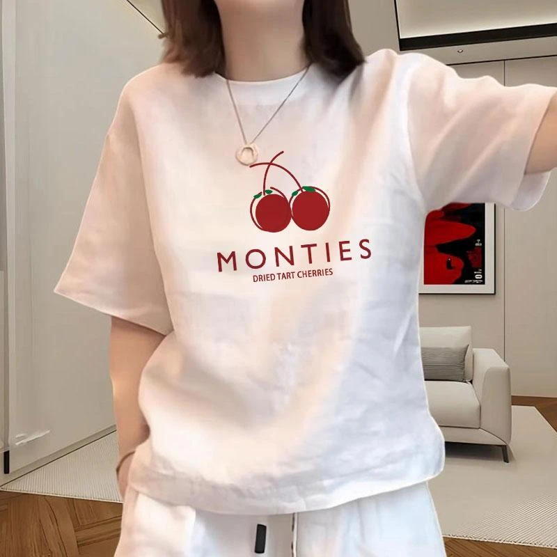 韩版纯棉宽松短袖T恤女夏季新款小众设计感百搭白色打底体恤上衣