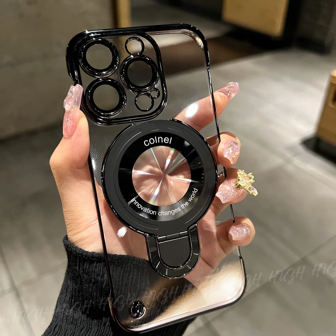 适用于苹果16ProMax电镀无边框iPhone14磁吸支架13自带镜头膜15