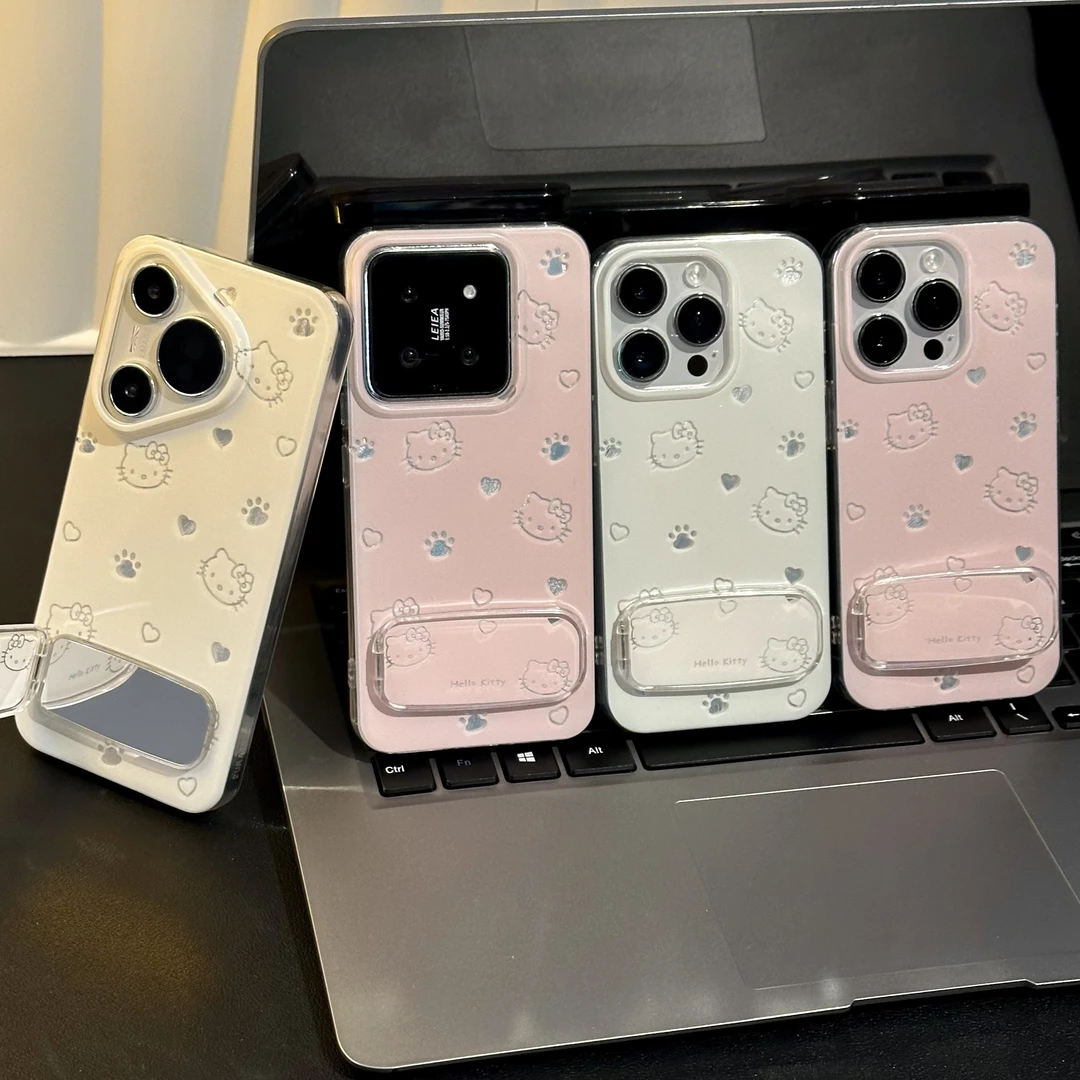 Kitty小爪子镜面支架适用苹果iPhone16/15手机壳华为vivo小米oppo