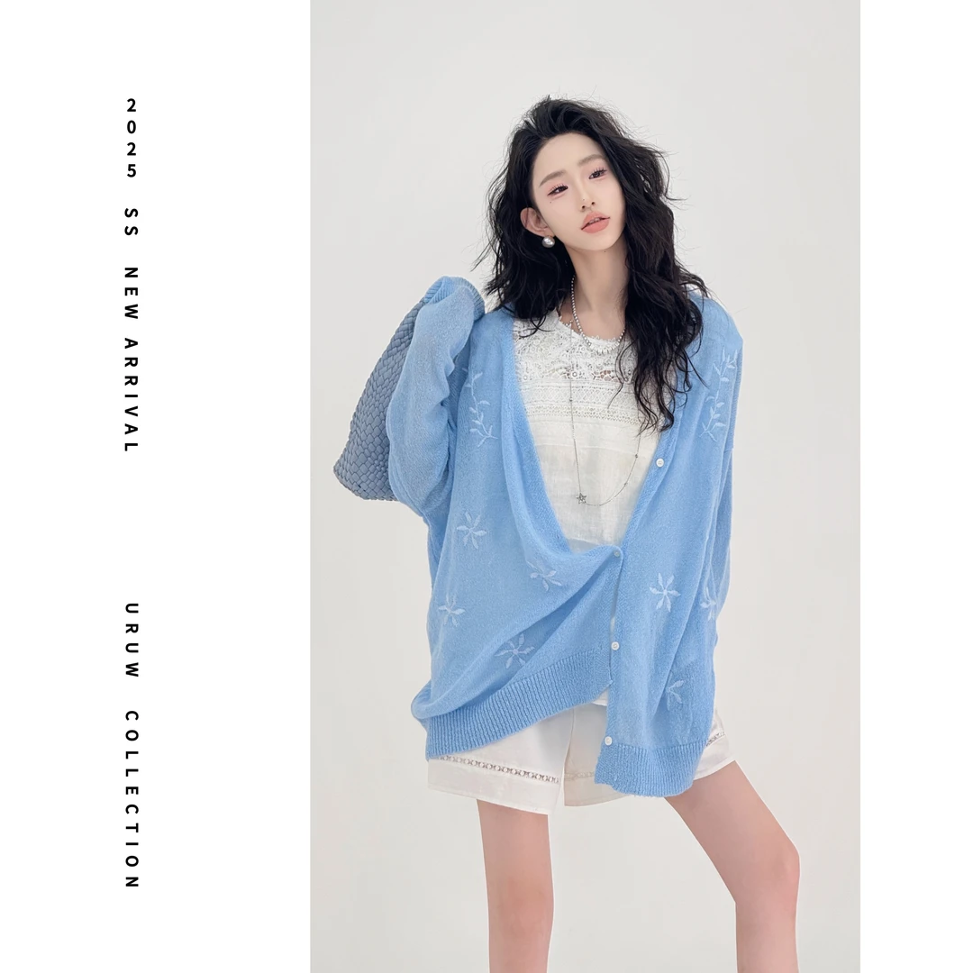 现货【罗勒清晨】羊毛宽松薄款开衫女春夏设计感重工刺绣小衫9098