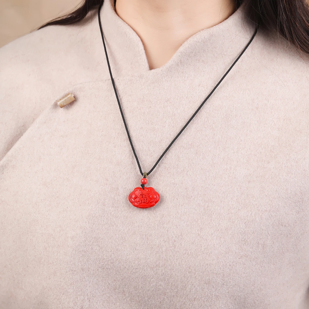 天然辰砂高含量朱砂如意锁吊坠男女红纱平安锁挂坠本命年儿童吊坠