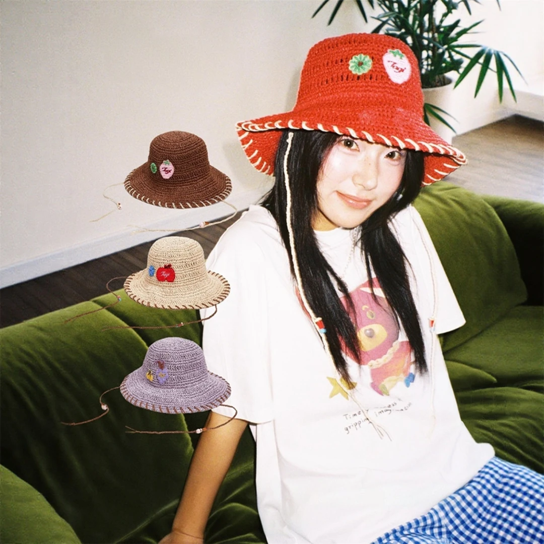Tagi.《奇妙后花园》编织草帽水果大号防晒帽海边度假渔夫帽