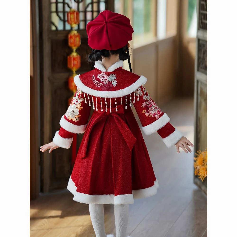 童泰【断码】拜年服女童新款连衣裙冬款中国风唐装旗袍加绒公主裙子