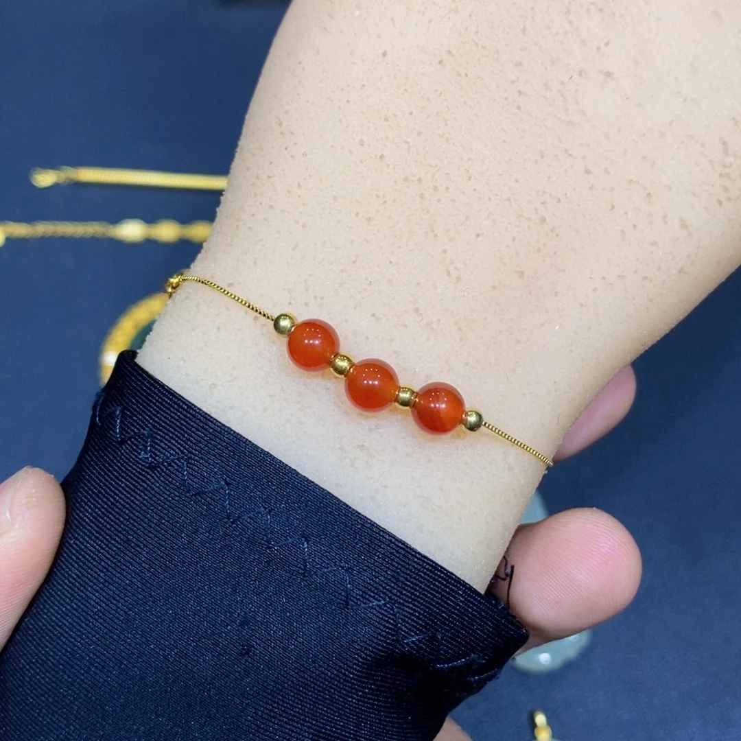 玛瑙/玉髓银S925镀金镶嵌手链