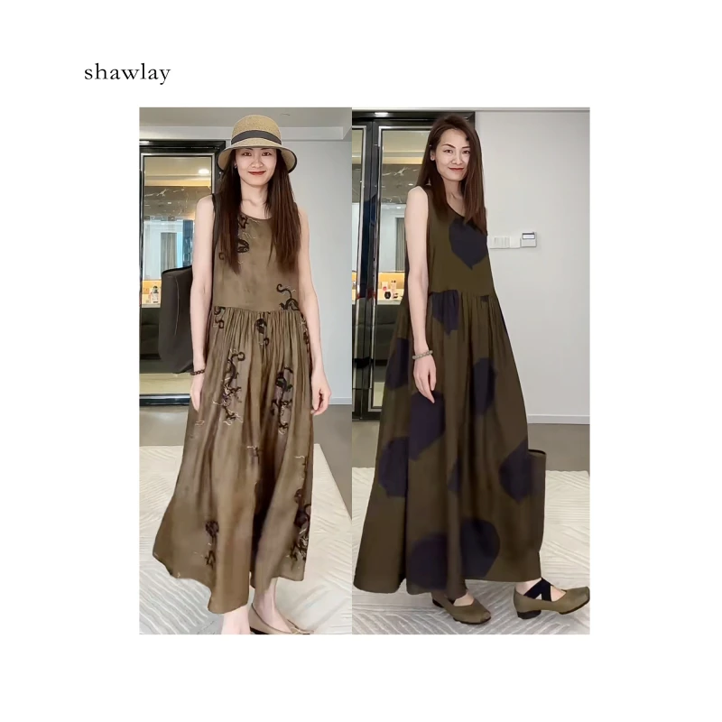 小众设计师复古印花无袖连衣裙S2085