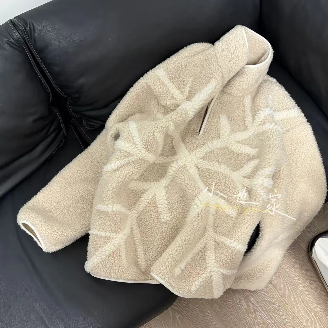 小也 纯尾小众  雪花摇粒绒 半拉链  外套