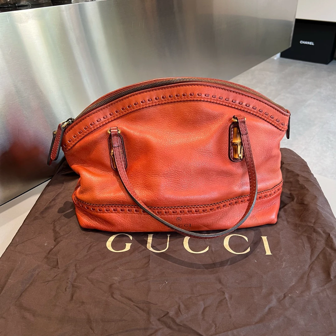 95新 GUCCI/古驰 做旧牛皮贝壳包手提包