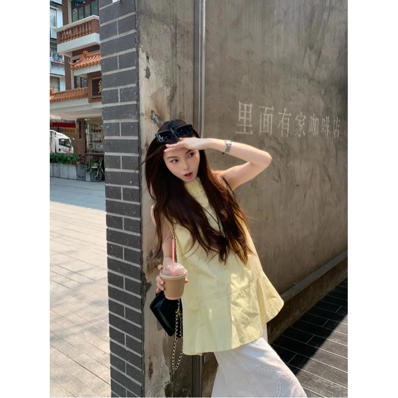 【夏日甜柠檬】韩系小心机前后两穿V领褶皱花边衬衫上衣重工阔腿裤