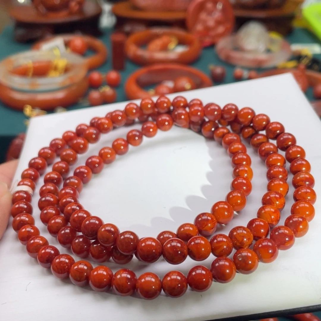 南红玛瑙川料火焰南红佛珠6.8mm未镶嵌:****?