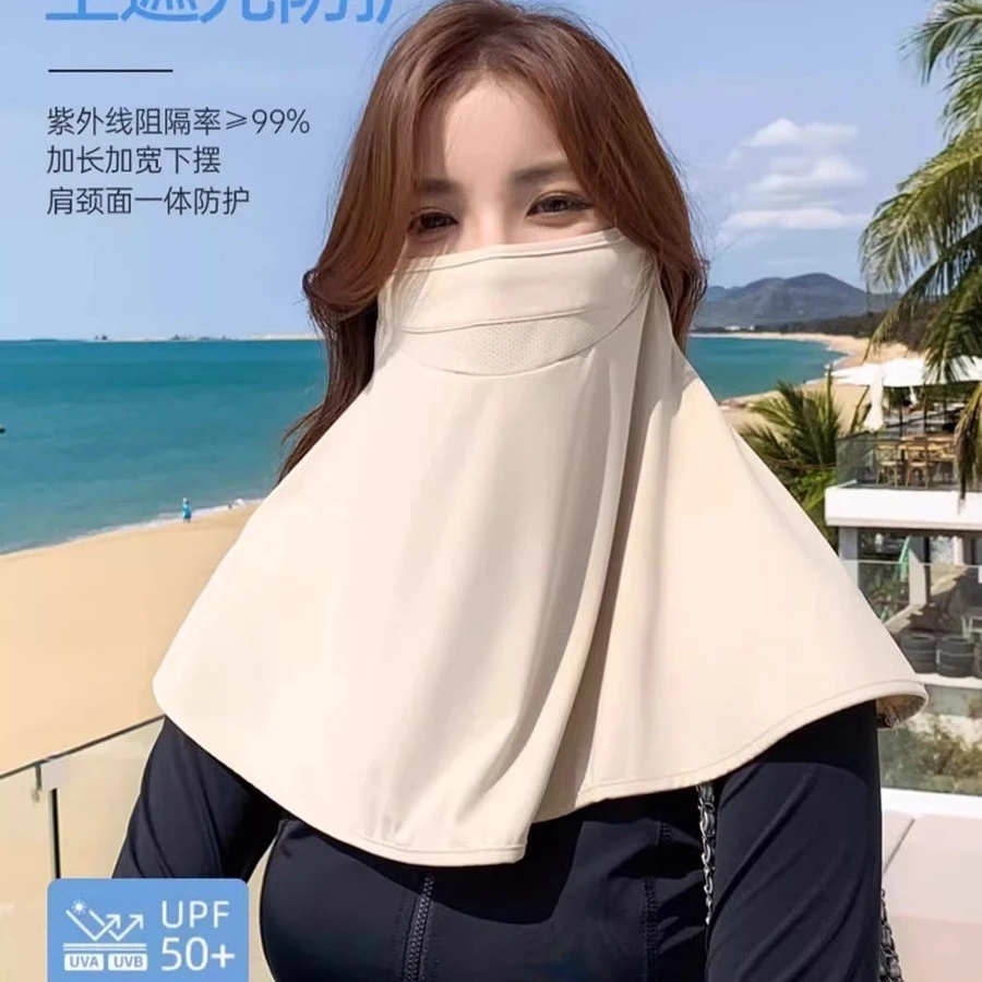 防晒面罩女全脸护颈防护透气网挂耳护颈防紫外线冰丝夏季凉感面罩