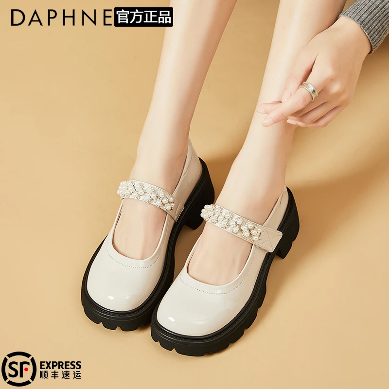 达芙妮女鞋厚底玛丽珍鞋子2025夏季爆款百搭JK单鞋粗跟女士小皮鞋