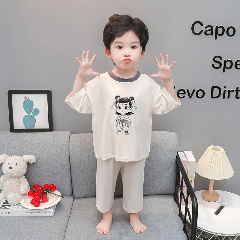 男童睡衣夏季薄款莫代尔男孩空调服儿童宝宝哪吒空调房家居服套装