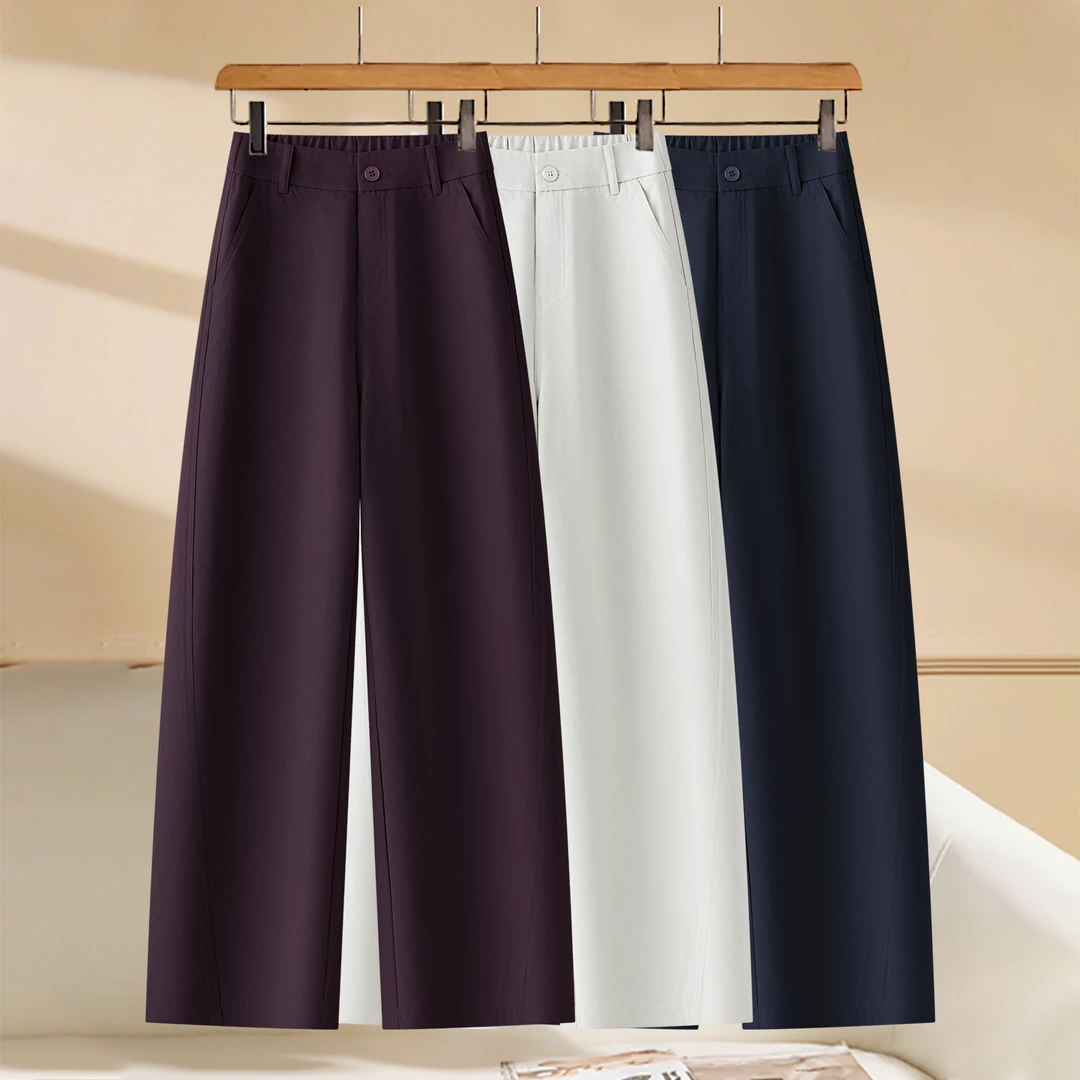 弯刀裤女2025秋季新款高腰后松紧显瘦宽松抗皱休闲直筒窄版阔腿裤