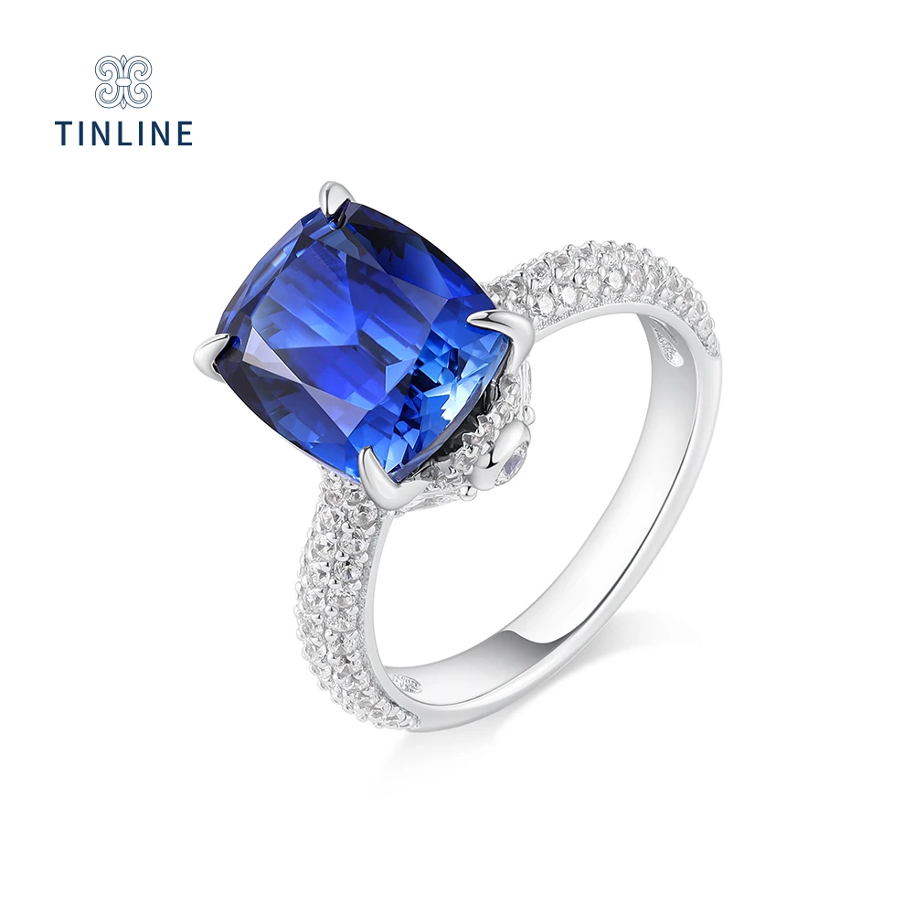 TINLINE 培育蓝宝石「苍穹」戒指 时尚简约 轻奢大气 高级感5.4ct