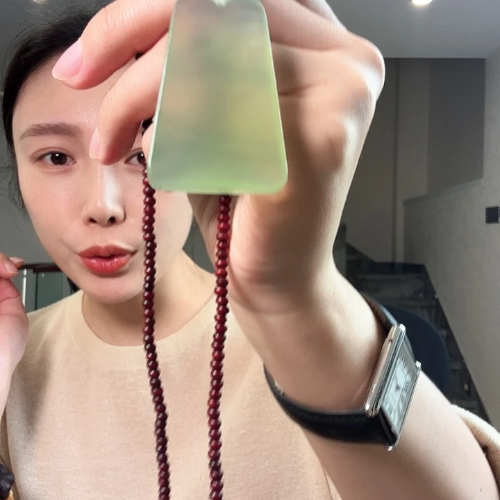 瘦***️蛇纹石玉银S925镶嵌颈饰
