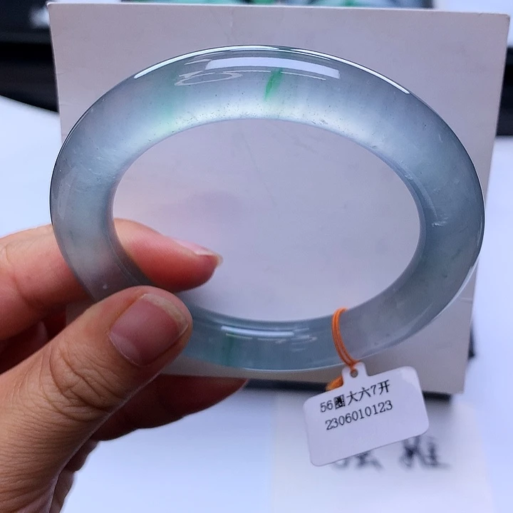 未镶嵌手镯翡翠56玻璃种蓝底飘金丝绿圆条（具体价格咨询客服）